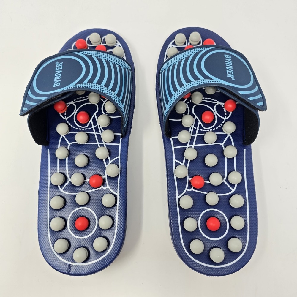 BYRIVER Acupressure Massage Slippers Navy Blue Sandals Size L Mens 9-10